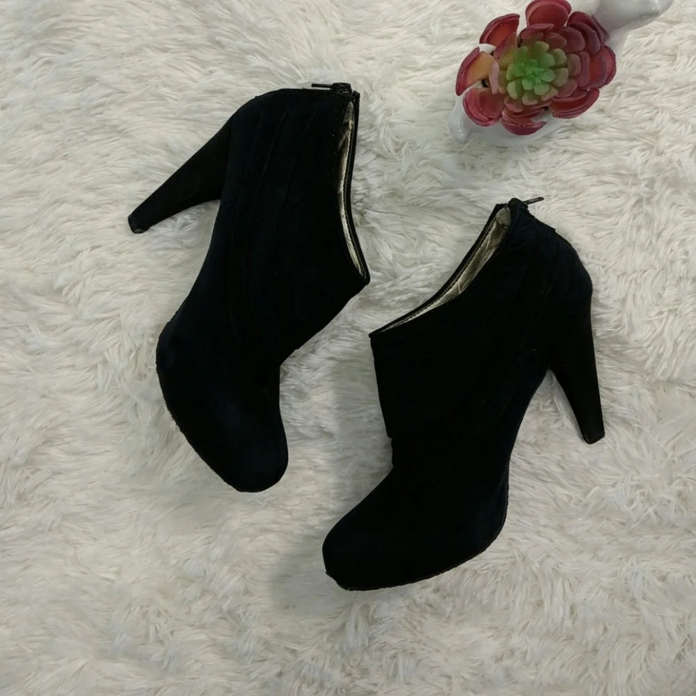 Elle Ruffled Suede-like Booties - Picture 1 of 4